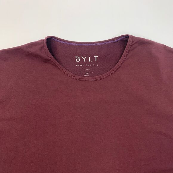 BYLT Shirt Men M Medium Maroon Short Sleeve Bodybuilder Muscle Crew Drop Cut Tee - Picture 3 of 9
